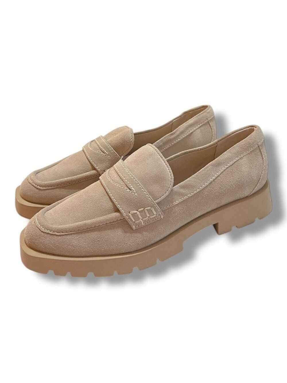 Dolce Vita Women's Elias Lug Sole Tailored Suede Loafer Tan Size 8.5 Wide